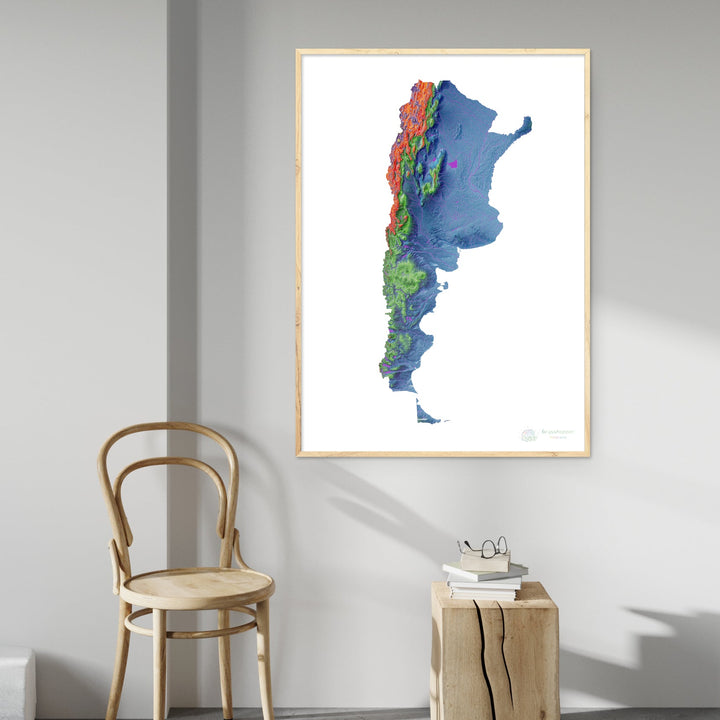 Elevation map of Argentina with white background - Fine Art Print