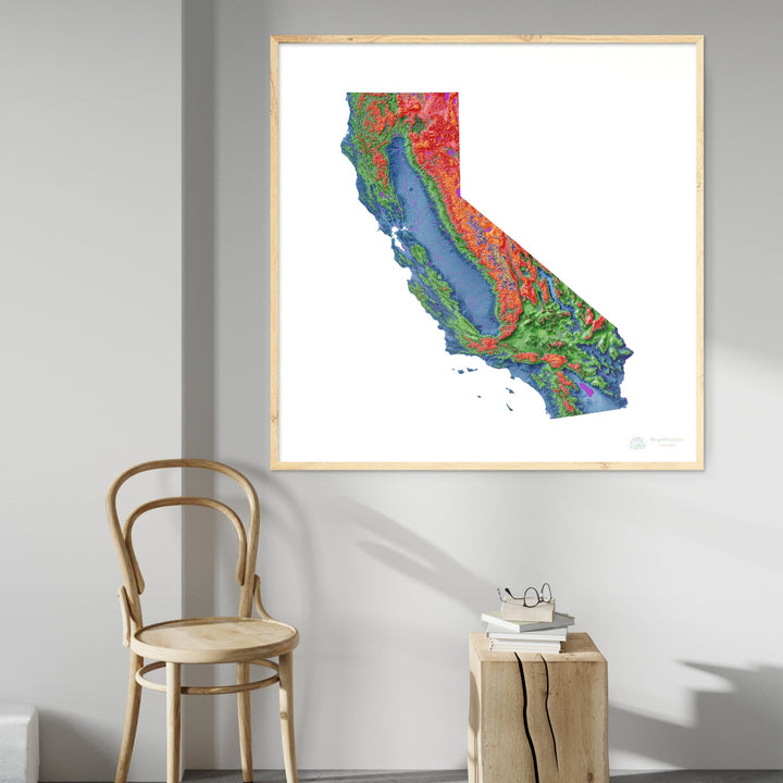 Elevation map of California with white background - Fine Art Print