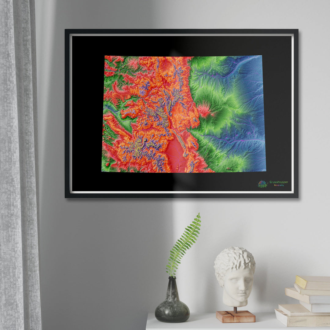 Elevation map of Colorado with black background - Fine Art Print