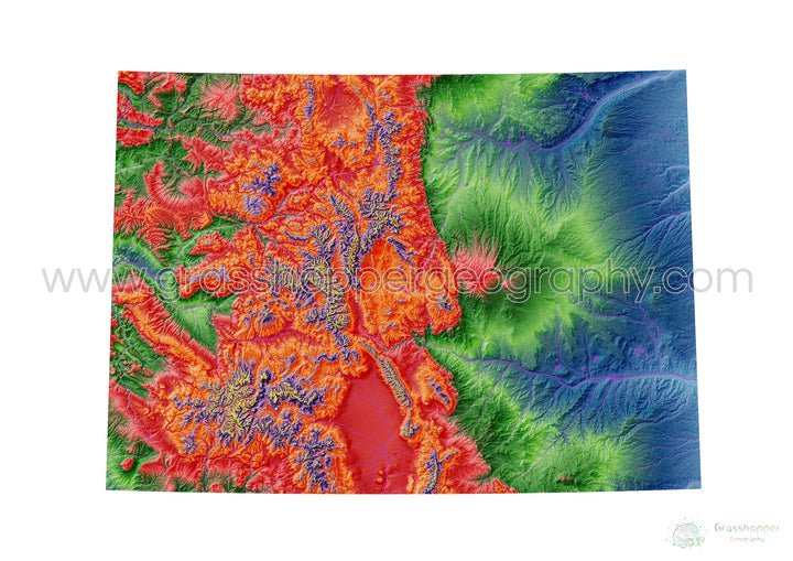 Colorado - Mapa de elevación, blanco - Impresión de Bellas Artes