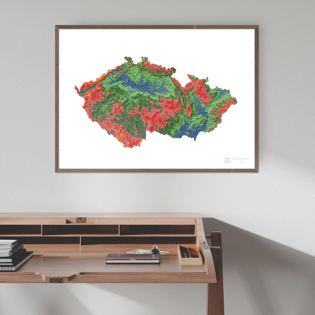 Czechia - Elevation map, white - Fine Art Print