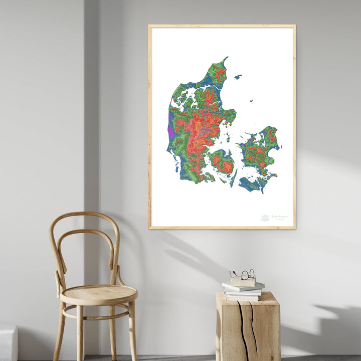 Дания - Карта высот, белая - Fine Art Print