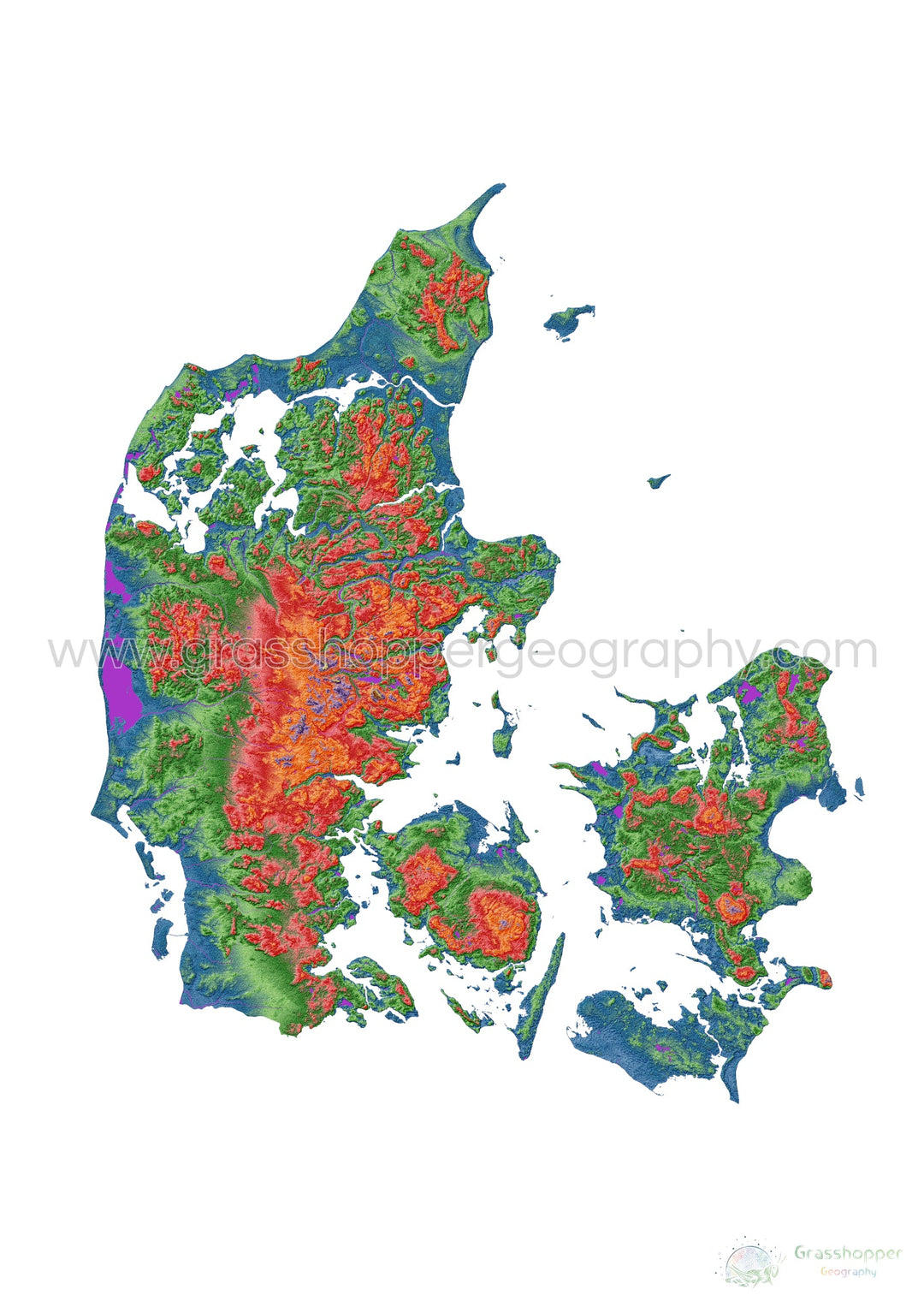 Denmark - Elevation map, white - Fine Art Print