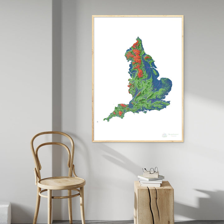England - Elevation map, white - Fine Art Print