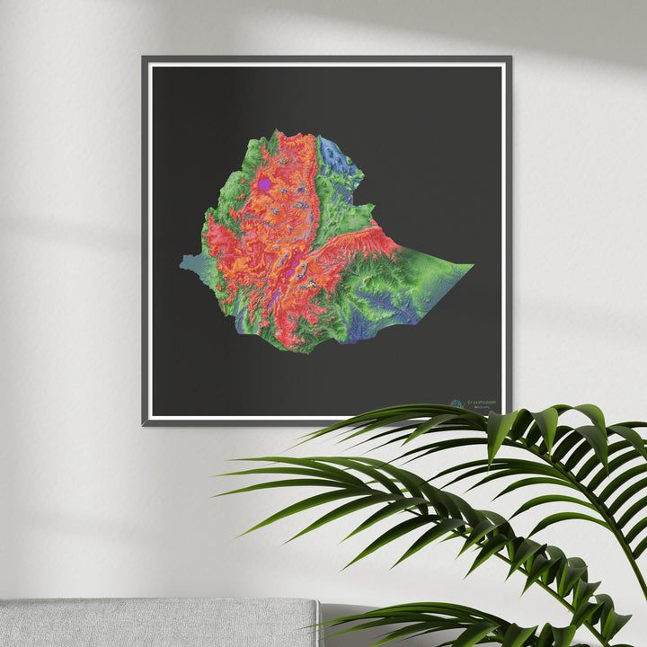 Ethiopia - Elevation map, black - Fine Art Print