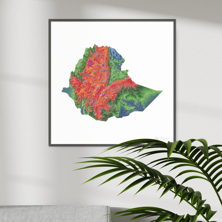 Etiopía - Mapa de elevación, blanco - Impresión de Bellas Artes