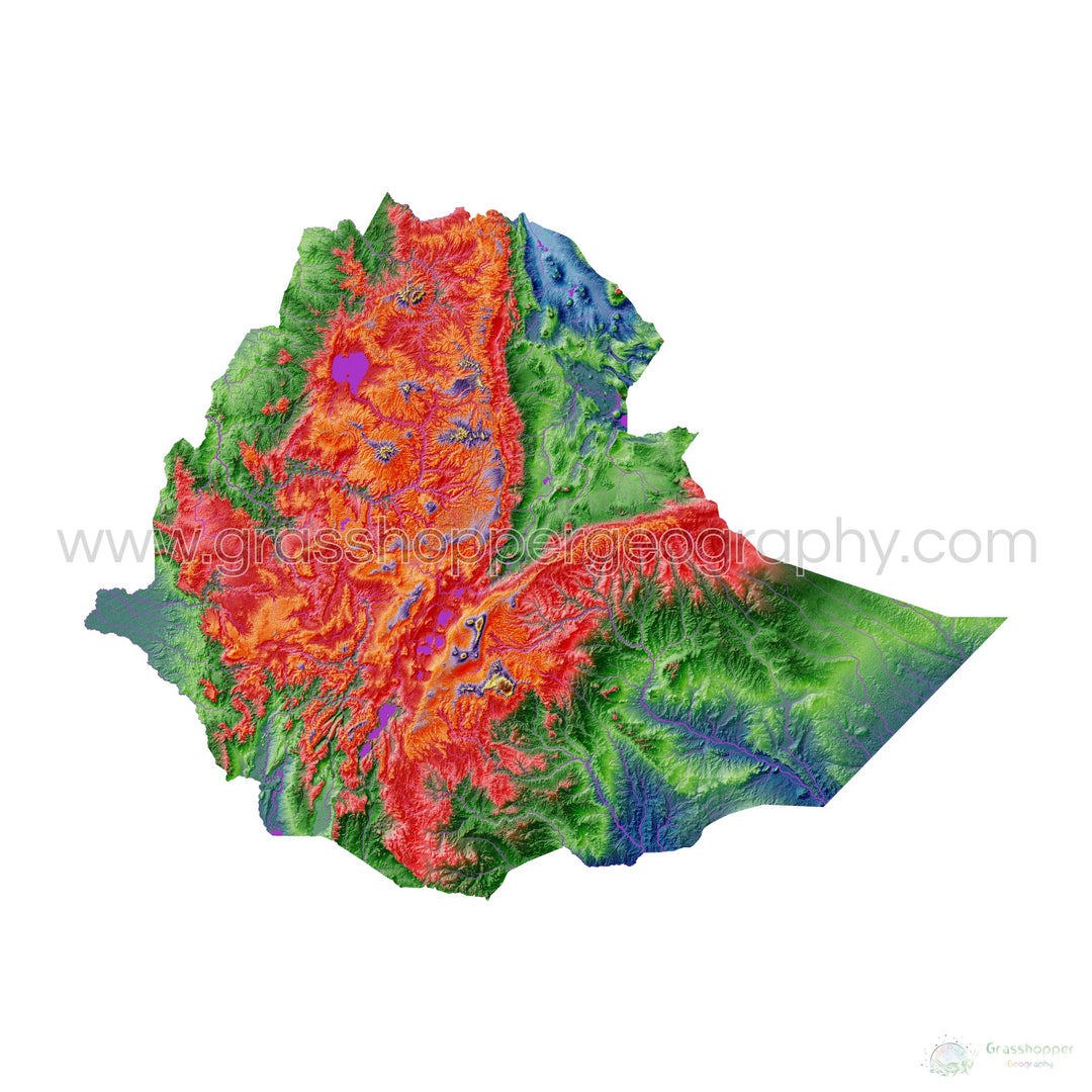 Ethiopia - Elevation map, white - Fine Art Print