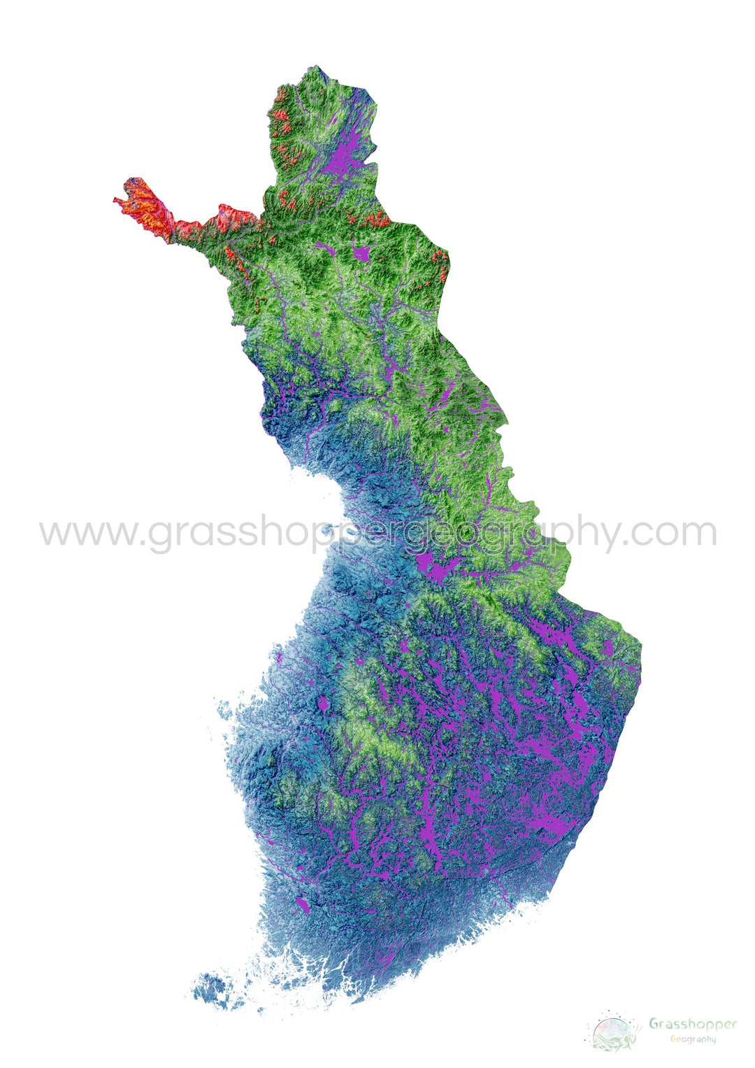 Elevation map of Finland with white background - Fine Art Print
