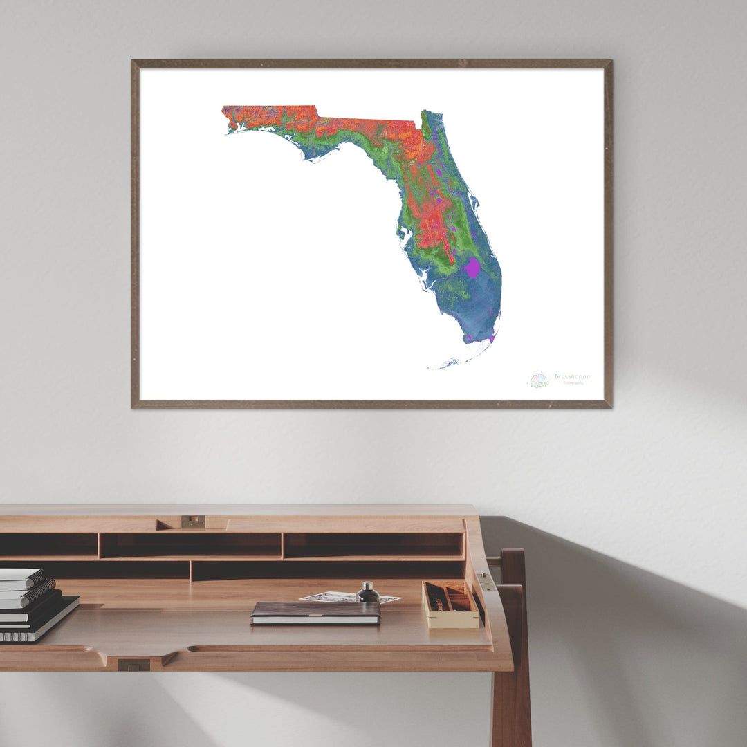 Elevation map of Florida with white background - Fine Art Print