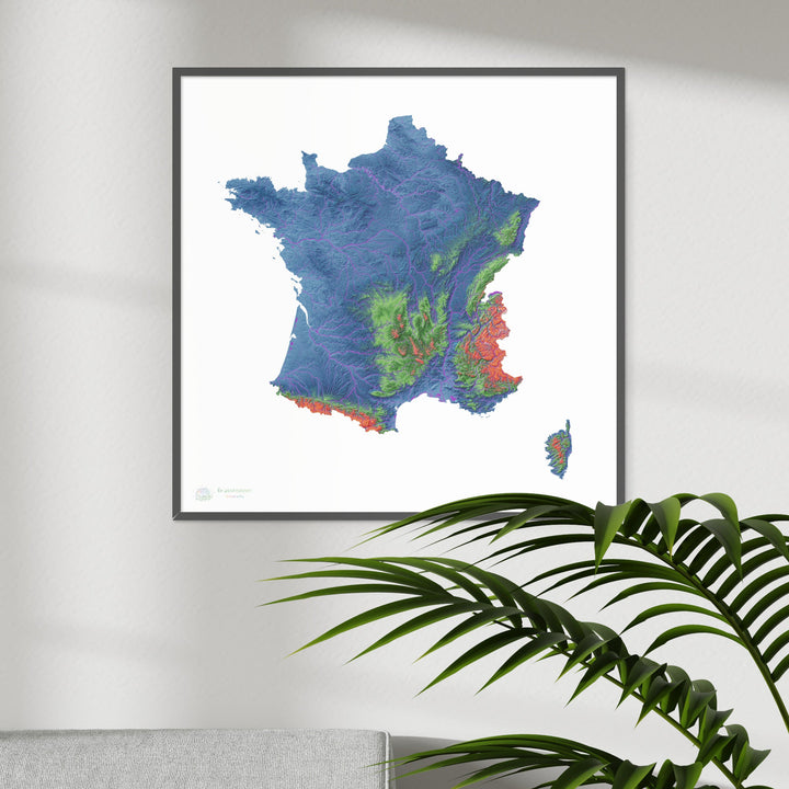 Франция - Карта высот, белая - Fine Art Print