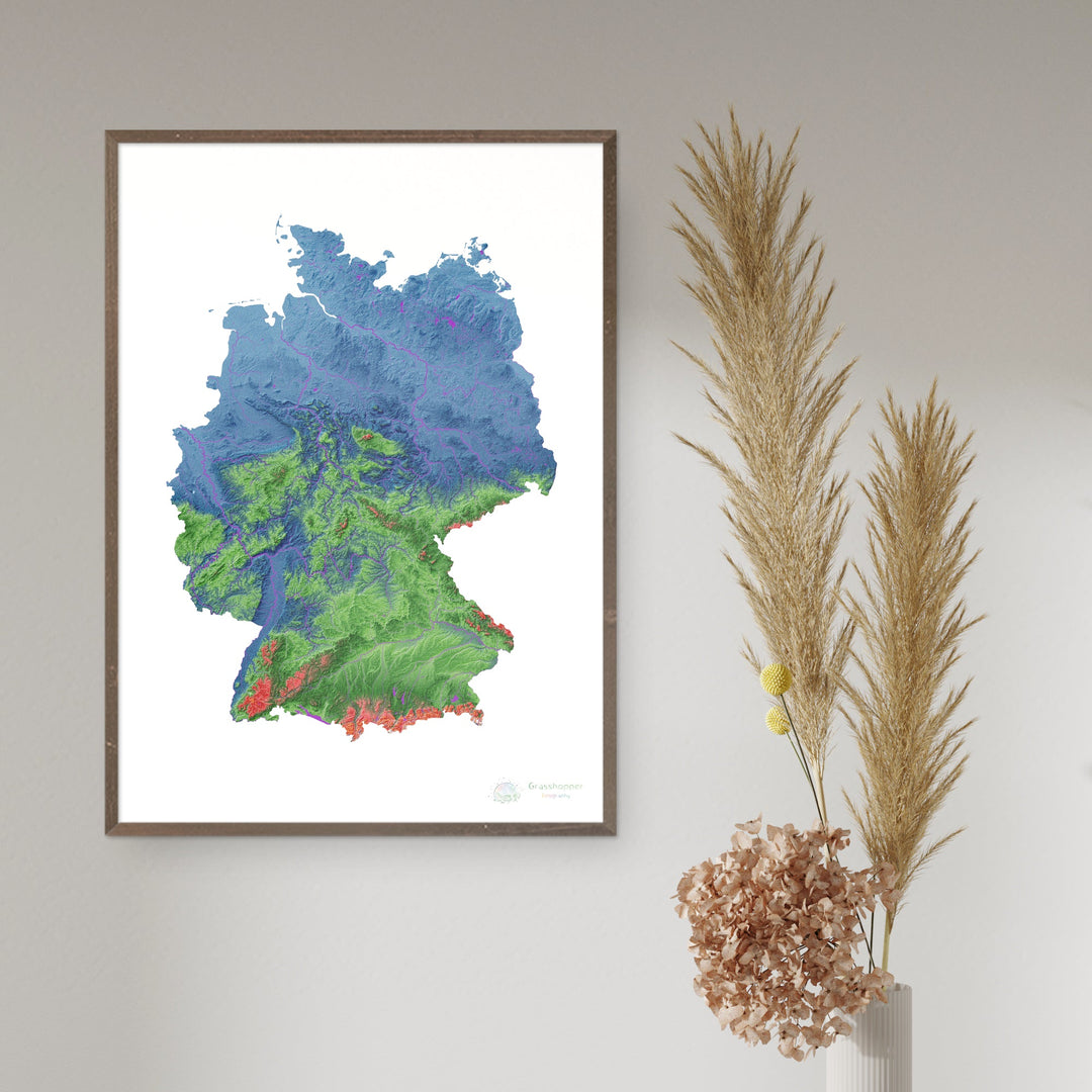 Alemania - Mapa de elevación, blanco - Impresión de Bellas Artes