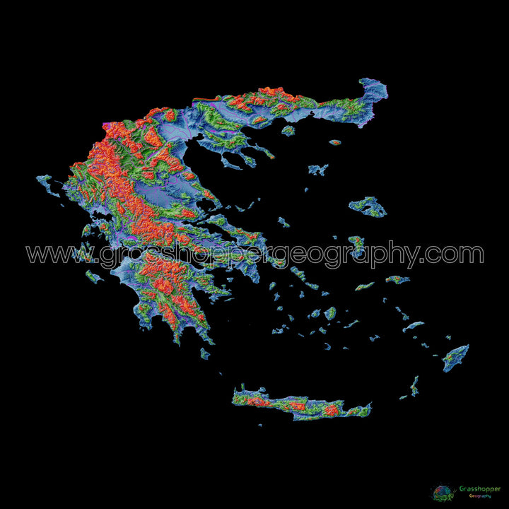 Greece - Elevation map, black - Fine Art Print