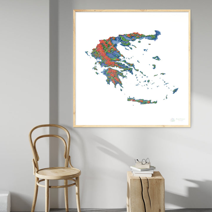 Grecia - Mapa de elevación, blanco - Impresión de Bellas Artes