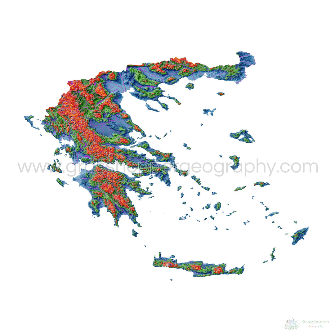 Greece - Elevation map, white - Fine Art Print
