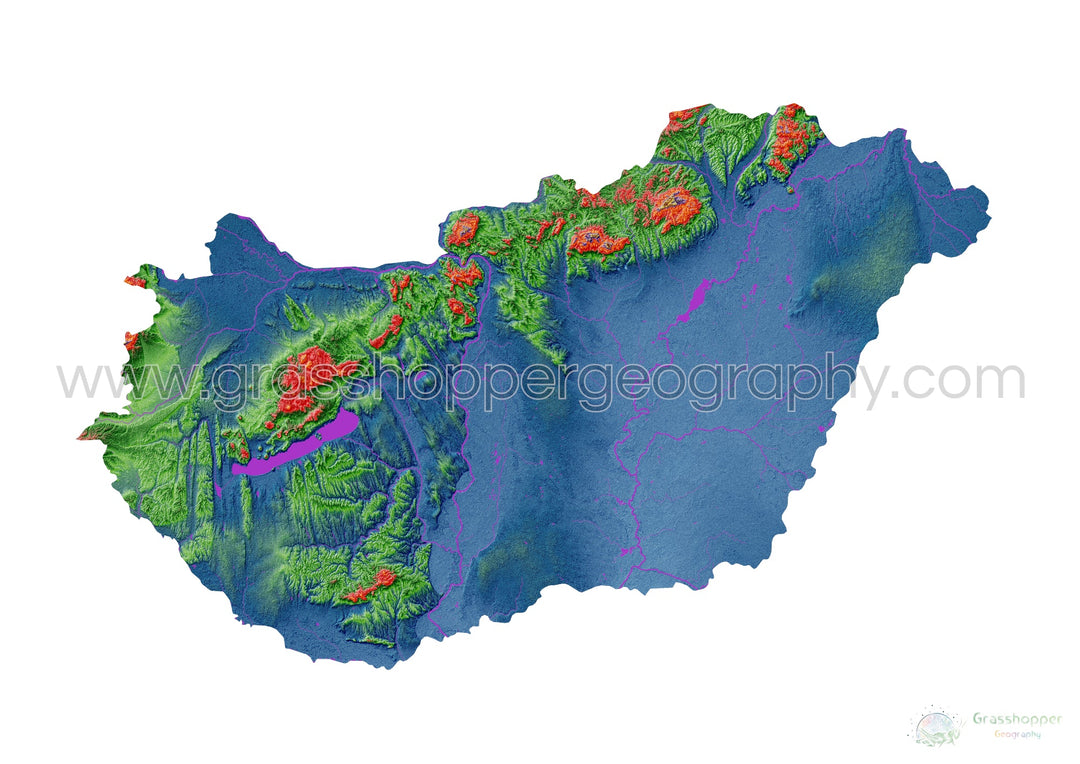 Hungary - Elevation map, white - Fine Art Print
