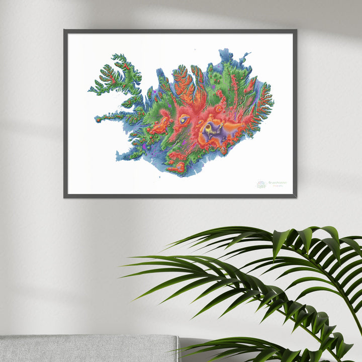 Iceland - Elevation map, white - Fine Art Print