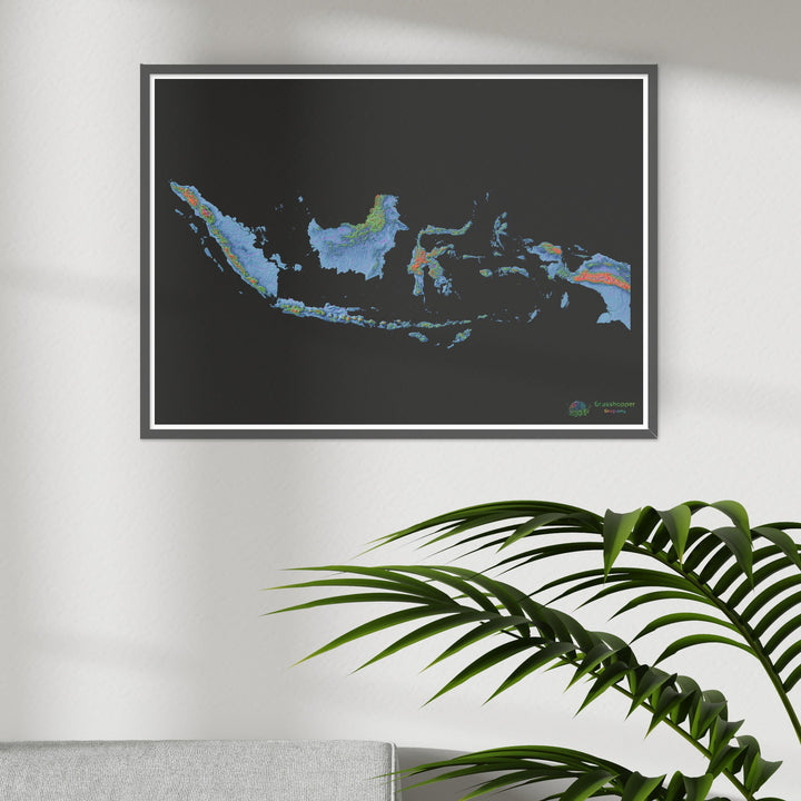 Indonesia - Elevation map, black - Fine Art Print