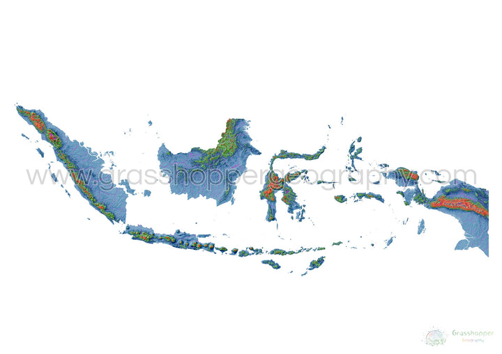 Indonesia - Elevation map, white - Fine Art Print