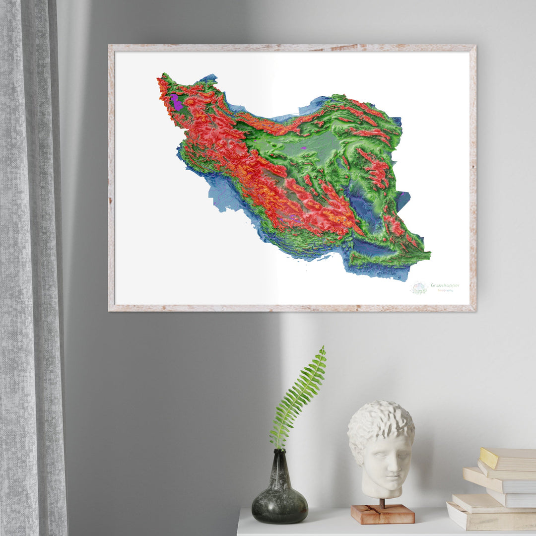 Irán - Mapa de elevación, blanco - Impresión de Bellas Artes
