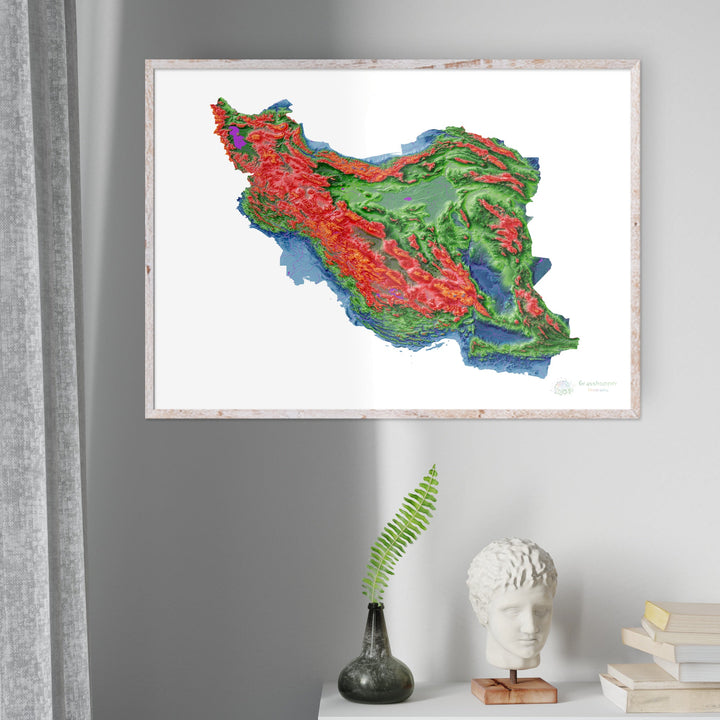 Iran - Elevation map, white - Fine Art Print