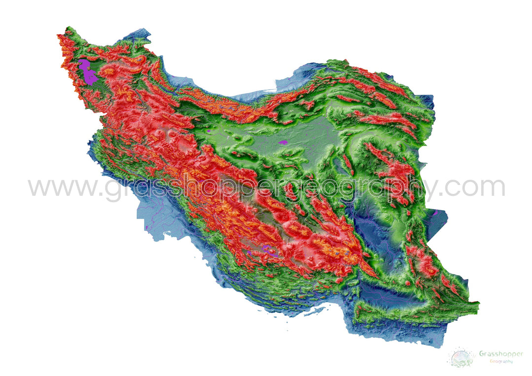 Irán - Mapa de elevación, blanco - Impresión de Bellas Artes