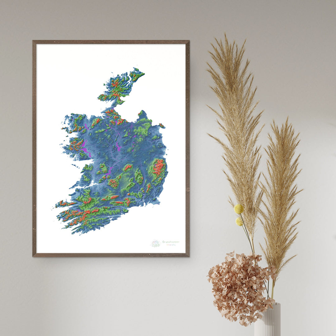 Irlande - Carte d'élévation, blanc - Tirage d'art