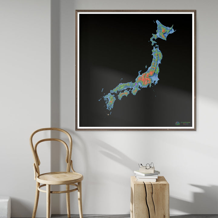 Japan - Elevation map, black - Fine Art Print