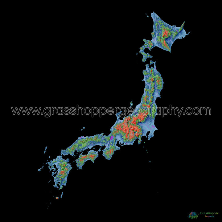 Japan - Elevation map, black - Fine Art Print