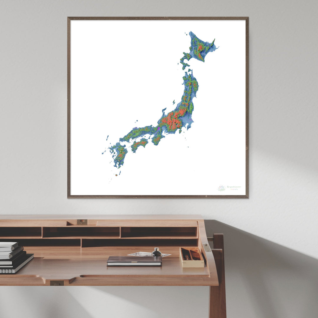 Japan - Elevation map, white - Fine Art Print