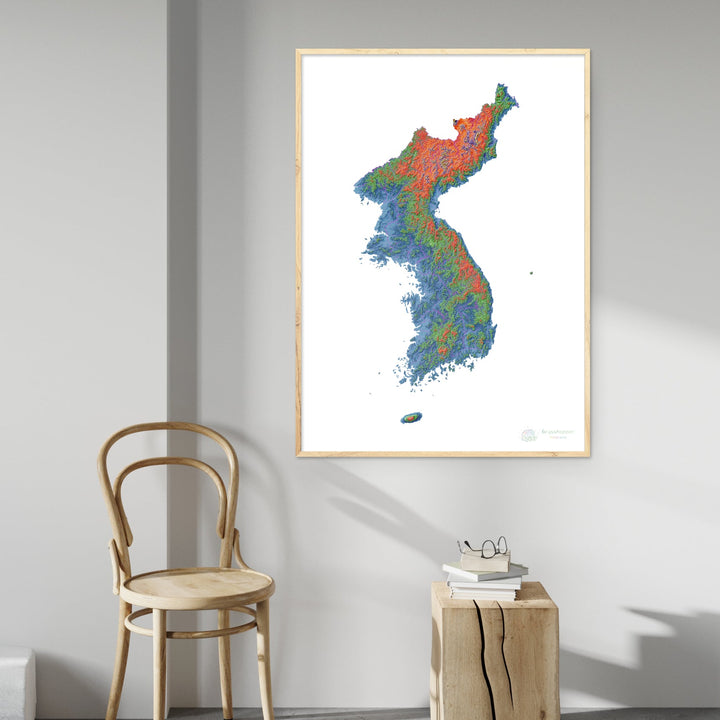 Korea - Elevation map, white - Fine Art Print