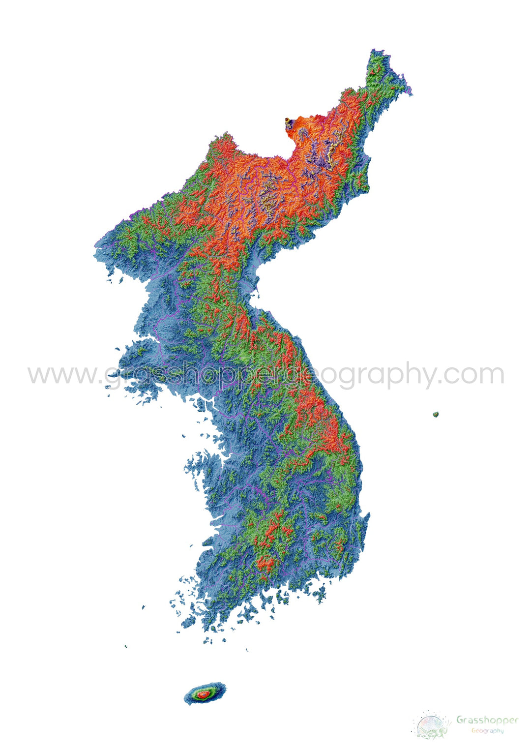 Elevation map of Korea with white background - Fine Art Print