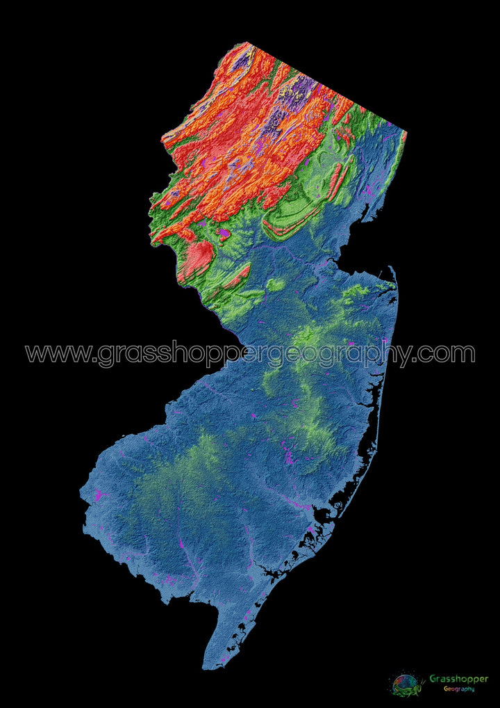 New Jersey - Elevation map, black - Fine Art Print