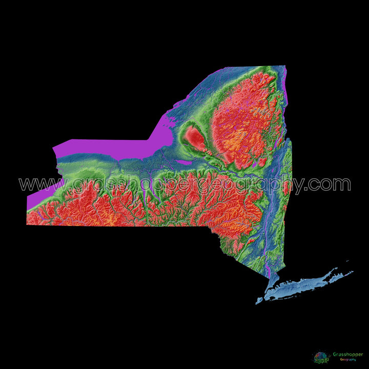Elevation map of New York with black background - Fine Art Print