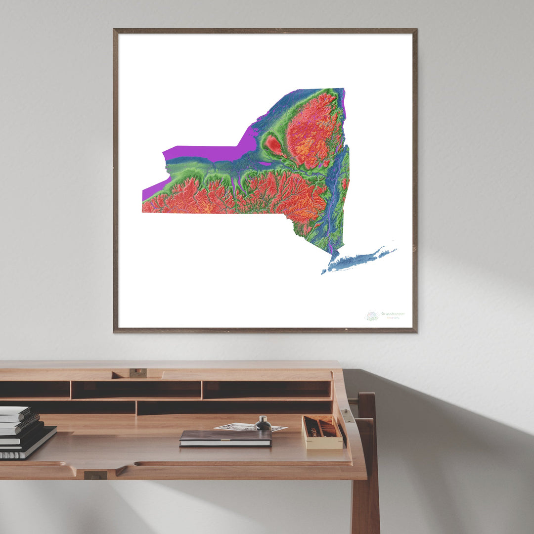Nueva York - Mapa de elevación, blanco - Impresión de Bellas Artes