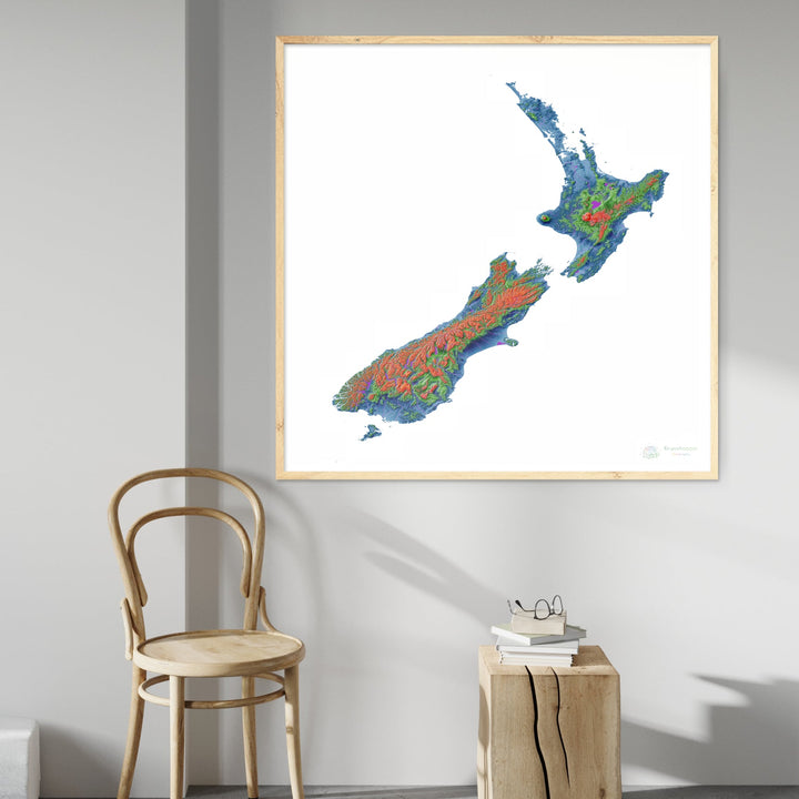 New Zealand - Elevation map, white - Fine Art Print
