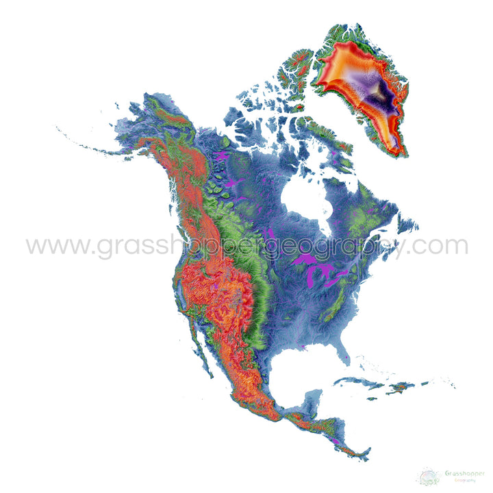 North America - Elevation map, white - Fine Art Print