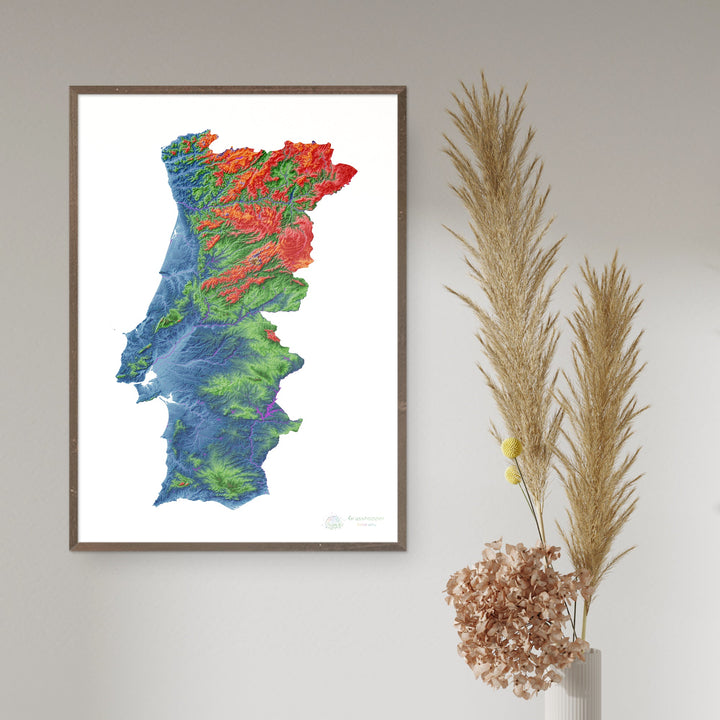 Elevation map of Portugal with white background - Fine Art Print