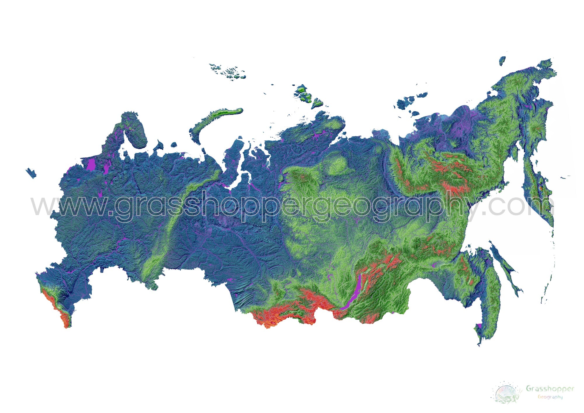 Elevation Map Of Russia With White Background Fine Art Print Elevation Map Of Russia With White Background Fine Art Print By Grasshopper Geography Licensable 4 