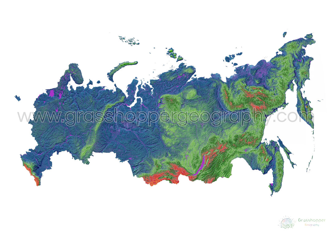 Elevation map of Russia with white background - Fine Art Print