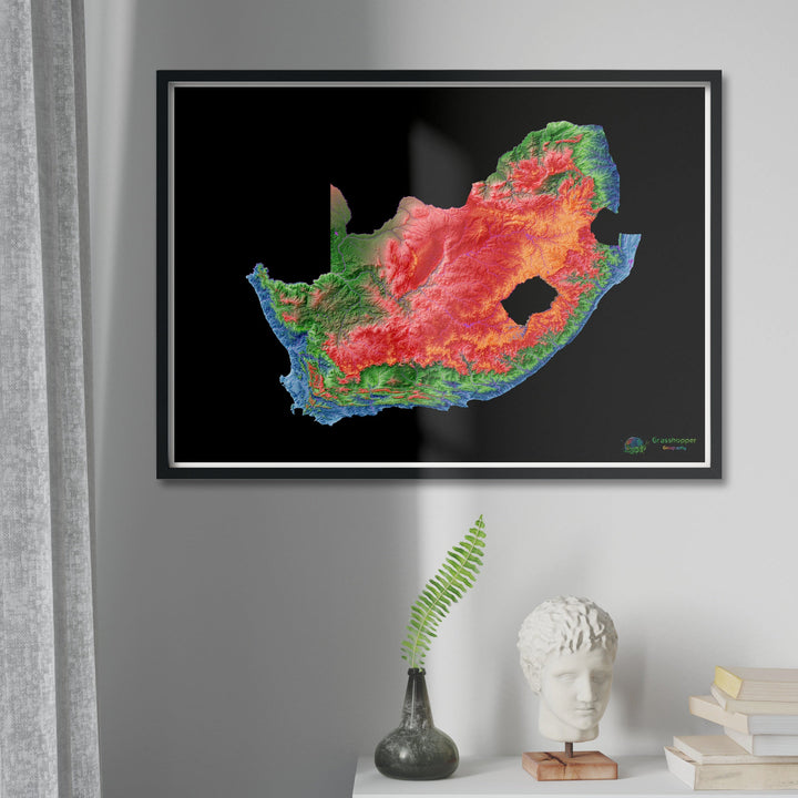 South Africa - Elevation map, black - Fine Art Print