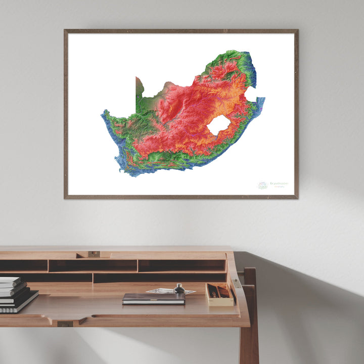 South Africa - Elevation map, white - Fine Art Print