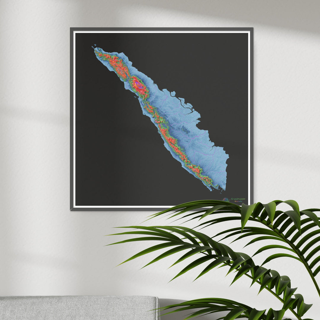 Sumatra - Elevation map, black - Fine Art Print