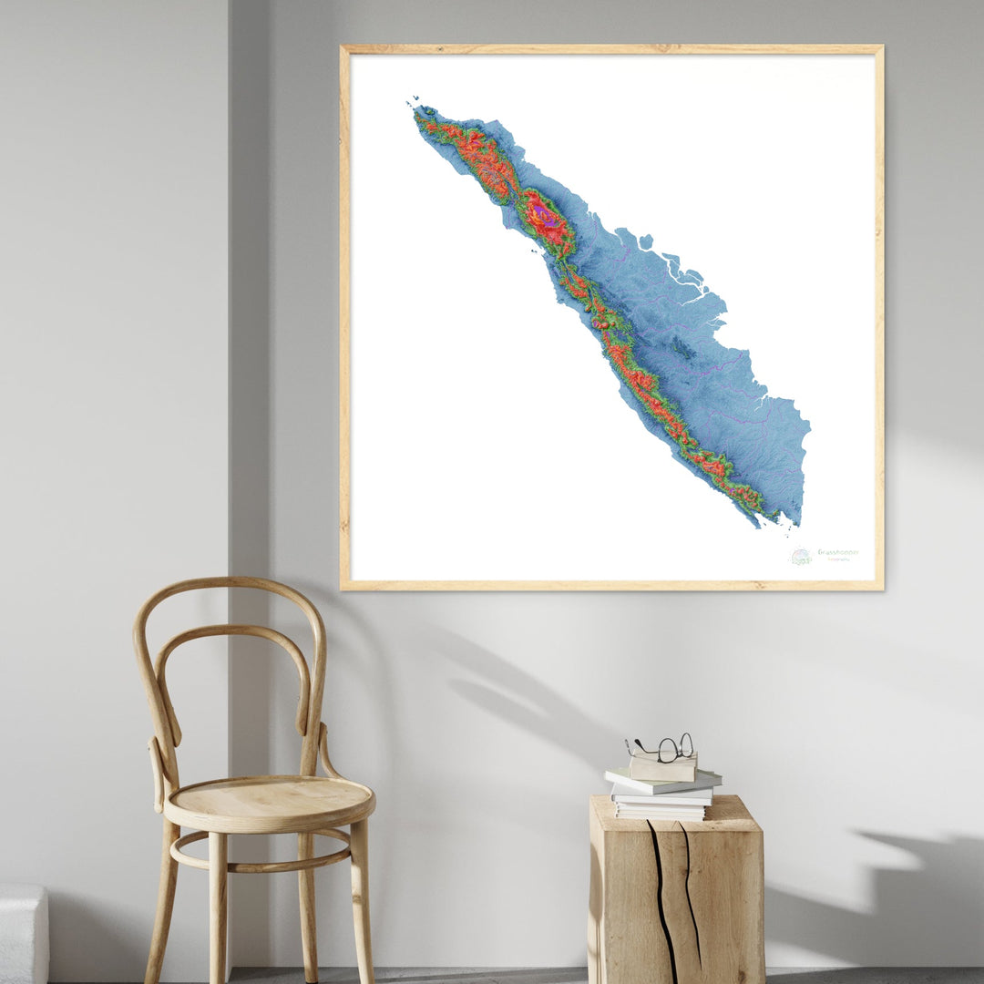 Sumatra - Mapa de elevación, blanco - Impresión de Bellas Artes
