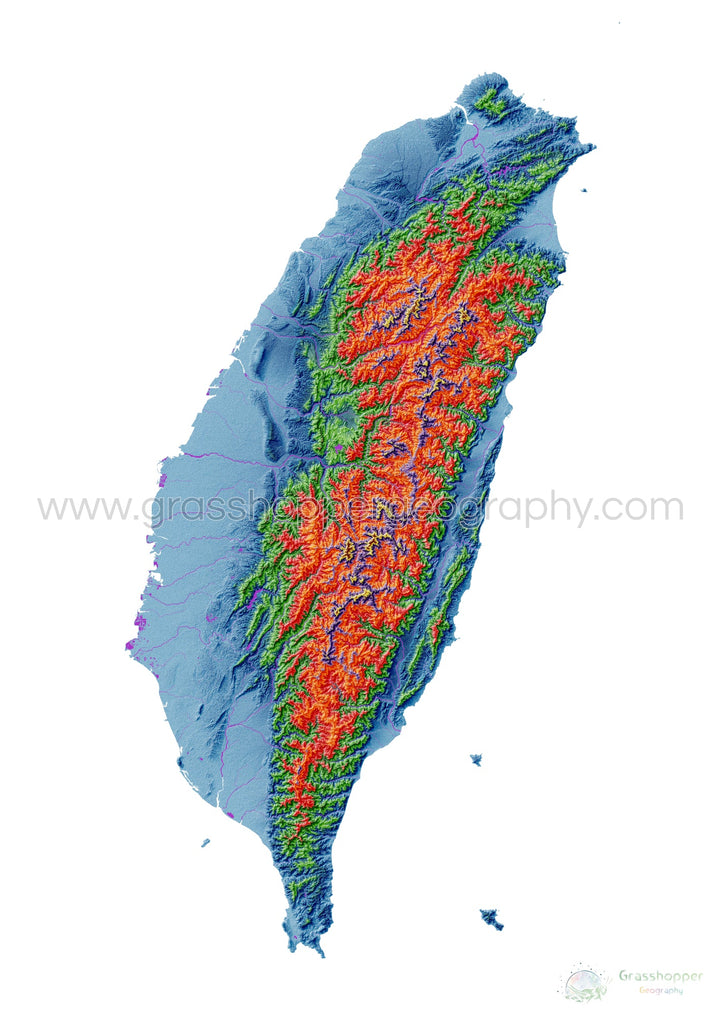Taiwán - Mapa de elevación, blanco - Impresión de Bellas Artes