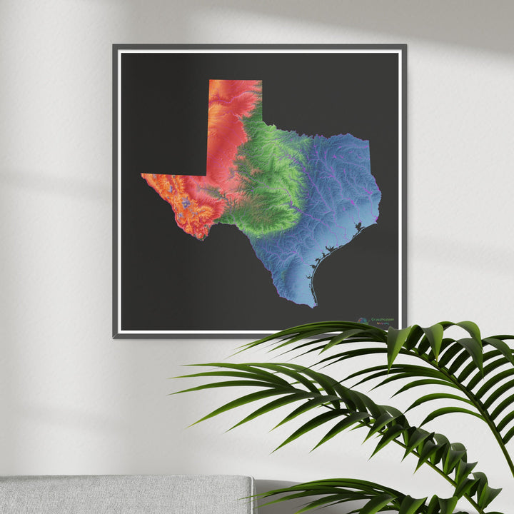 Texas - Elevation map, black - Fine Art Print