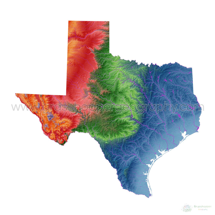 Texas - Elevation map, white - Fine Art Print