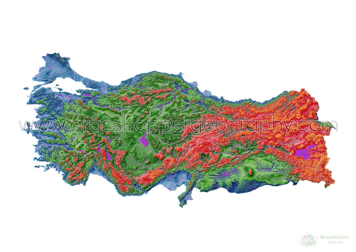 Elevation map of Turkey with white background - Fine Art Print
