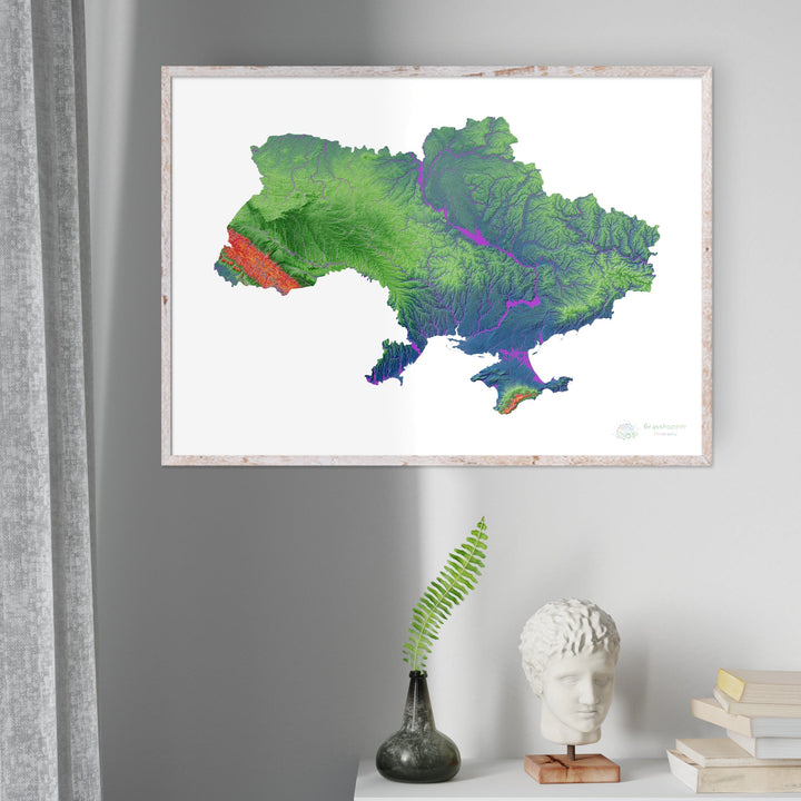 Elevation map of Ukraine with white background - Fine Art Print
