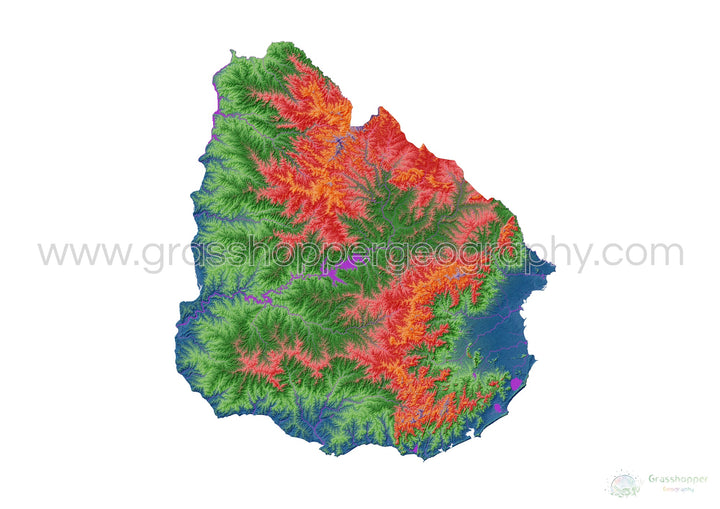 Elevation map of Uruguay with white background - Fine Art Print