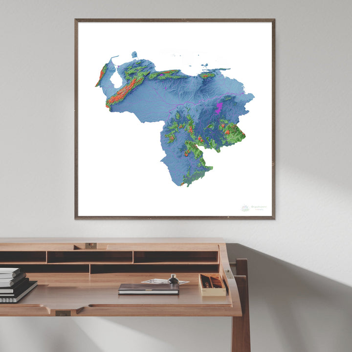 Venezuela - Mapa de elevação, branco - Impressão de belas artes